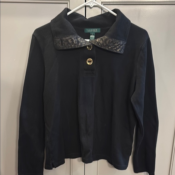 Lauren Ralph Lauren Tops - Lauren Ralph LRL Sweater Womens Medium Black 1/4 Gold buttons LG